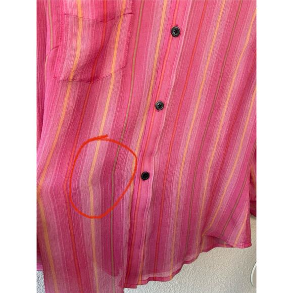 Express Design Studio 100% Silk Y2K Style Striped Button Up Pink Blouse Medium - Picture 3 of 11